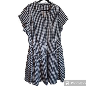 NWT Ellos Black & White Gingham Retro A-Line Belted Dress Size 26/28